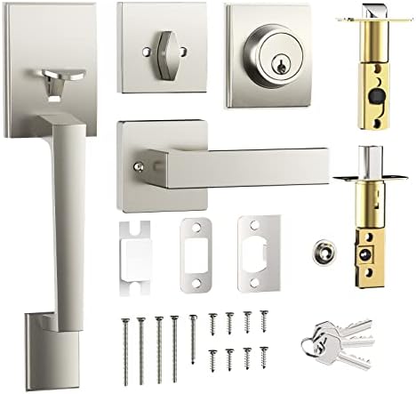 Adjustable Front Door Entry Door Lock Handle Set Modern Satin Nickel
