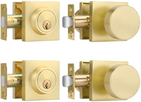 toxicms Gold Door Knob Set with Deadbolt Zinc-Alloy Finish