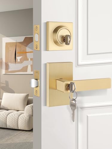 EHOMEWARE Entry Door Handle Set - Satin Brass Heavy Duty