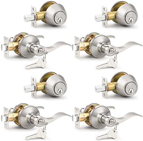 Probrico 4-Piece Satin Nickel Entry Lever Deadbolt Set