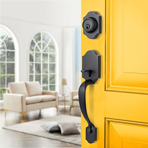 Security Front Door Handle Set with Matte Black Finish
