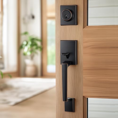 Oil-Rubbed-Bronze Front Door Handle Set with 3 Keys