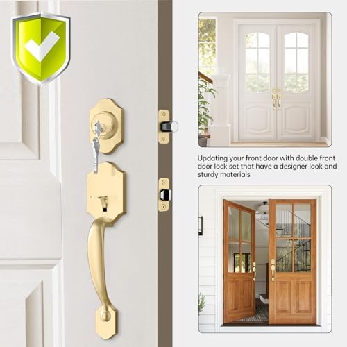 Haidms Gold Double Door Handle Set with Deadbolt