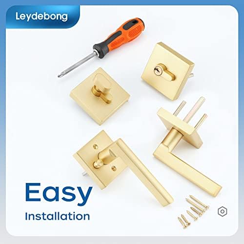 Leydebong3-Pack Front Door Entry Lever Lockset with Keyed Deadbolt Gold Finish