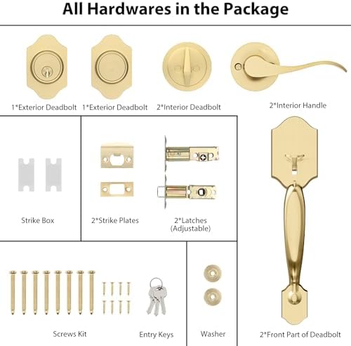 Haidms Gold Double Door Handle Set with Deadbolt