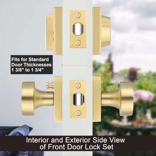 toxicms Gold Door Knob Set with Deadbolt Zinc-Alloy Finish