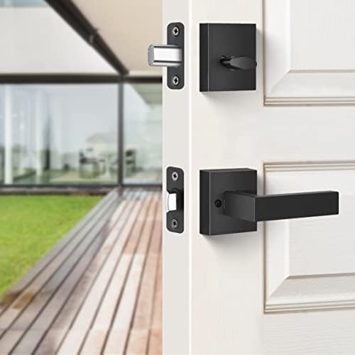 Voxmude Front Door Handle Set with Reversible Lever and Keyed Deadbolt