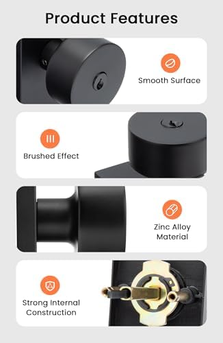 Sturdy Matte Black Door Knob Set with Deadbolt for Entryway