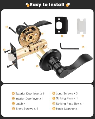 Gobrico 2-Pk Matte Black Door Lever Passage Door Handle