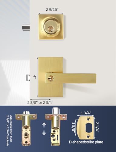EHOMEWARE Entry Door Handle Set - Satin Brass Heavy Duty