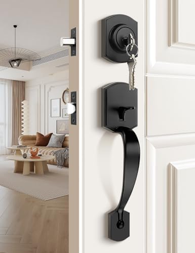 Tinewa Matte Black Front Door Handleset with Reversible Lever