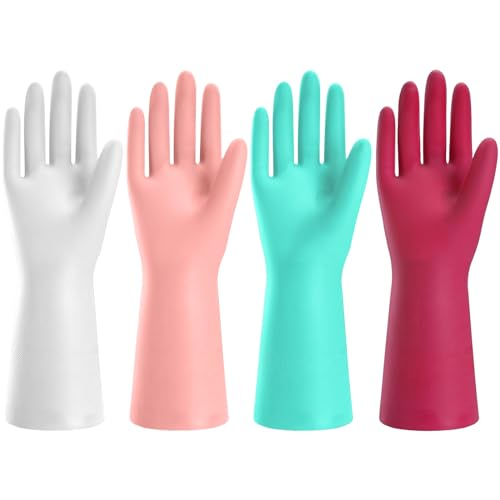 KAQ Reusable Rubber Dishwashing Gloves 4 Pairs Latex Free
