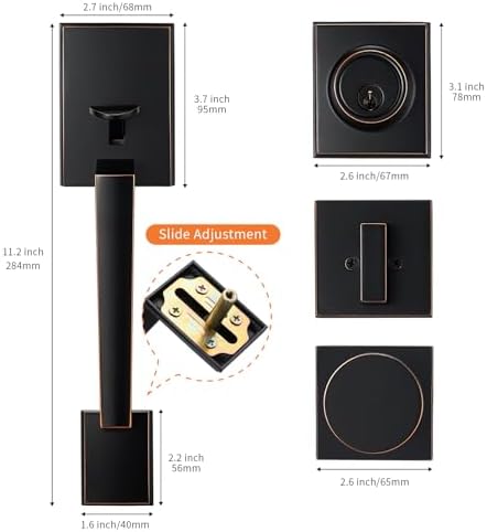 Oil-Rubbed-Bronze Front Door Handle Set with 3 Keys