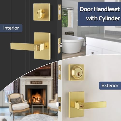 EHOMEWARE Entry Door Handle Set - Satin Brass Heavy Duty