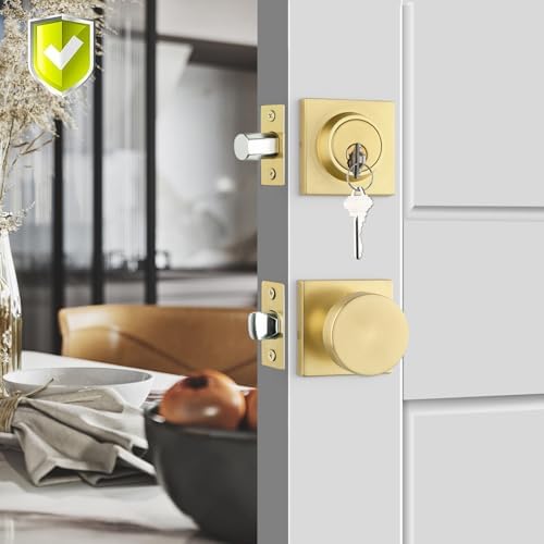 toxicms Gold Door Knob Set with Deadbolt Zinc-Alloy Finish