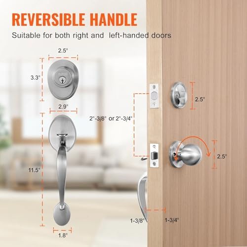 Adjustable SATIN Nickel Front Door Lock Set Durable Installable
