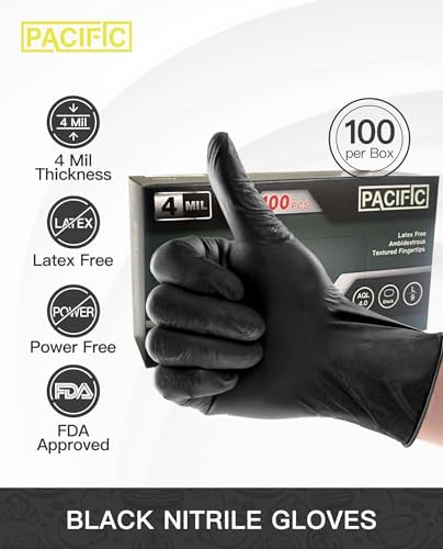 4 Mil Nitrile Gloves Black Latex-Free Food-Safe