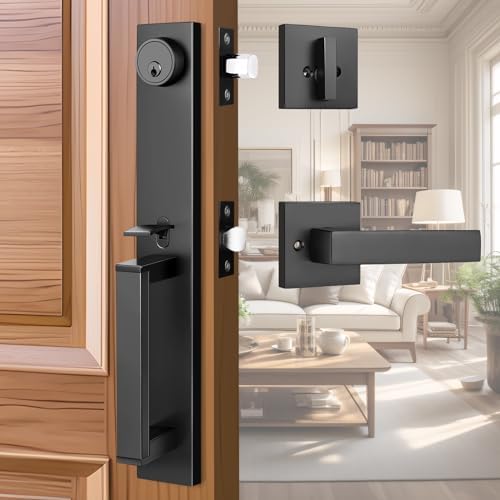Modern Exterior Door Handle Set Matte Black