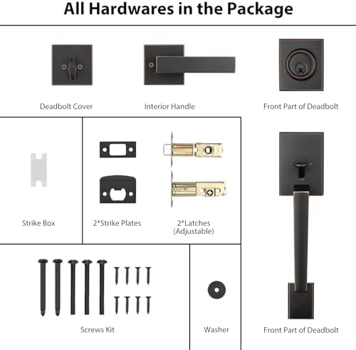Haidms Oil-Rubbed Bronze Door Handle Set with Deadbolt and Reversible Lever