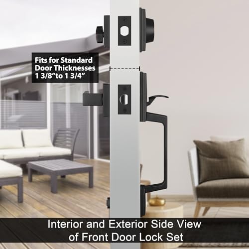 Haidms Oil-Rubbed Bronze Door Handle Set with Deadbolt and Reversible Lever
