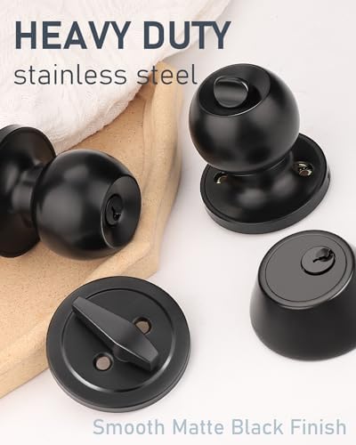 Brotima 3 Pack Matte Black Door Lockset and Deadbolt Set