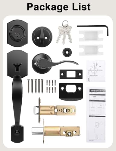 Tinewa Matte Black Front Door Handleset with Reversible Lever