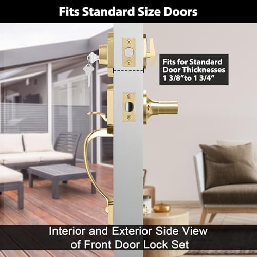Haidms Gold Double Door Handle Set with Deadbolt