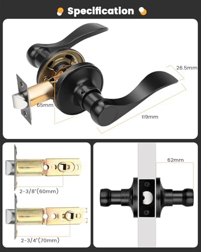 Gobrico 2-Pk Matte Black Door Lever Passage Door Handle