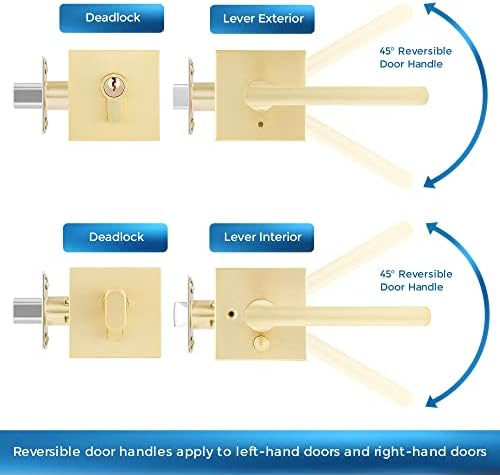 Leydebong3-Pack Front Door Entry Lever Lockset with Keyed Deadbolt Gold Finish