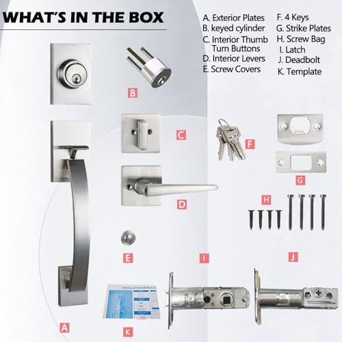 TMC Modish Front Door Entry Handleset with Satin Nickel Finish and Deadbolt