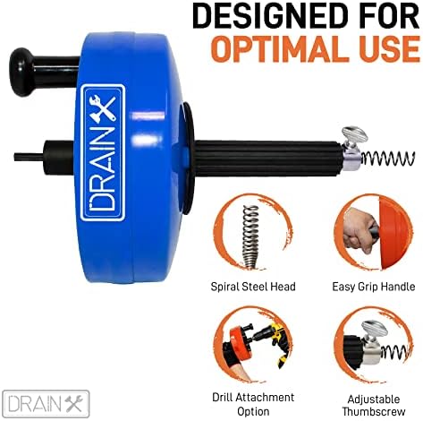 DRainX 35-FT Steel Power Pro Drum Auger for Plumbing