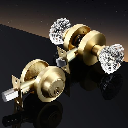 Leydebong Crystal Glass Door Knob with Deadbolt Lock Set