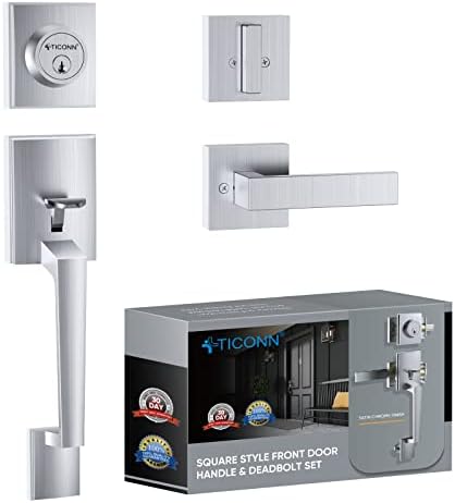 TICONN Satin Chrome Door Handle Set with Deadbolt