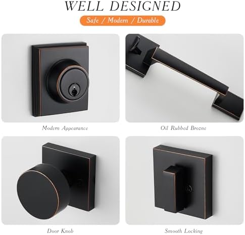 Oil-Rubbed-Bronze Front Door Handle Set with 3 Keys