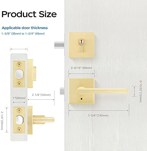 Leydebong3-Pack Front Door Entry Lever Lockset with Keyed Deadbolt Gold Finish