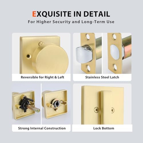 toxicms Gold Door Knob Set with Deadbolt Zinc-Alloy Finish