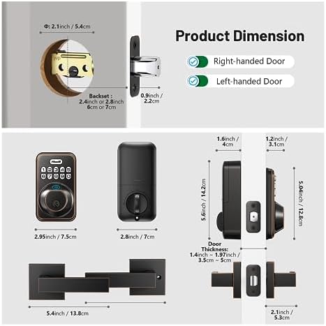 Zowill Fingerprint Door Lock Set - Biometric Entry System with 2 Handles