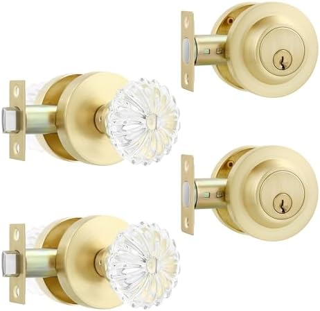 Leydebong Crystal Glass Door Knob with Deadbolt Lock Set