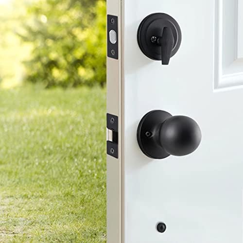 Security Front Door Handle Set with Matte Black Finish
