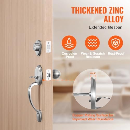Adjustable SATIN Nickel Front Door Lock Set Durable Installable