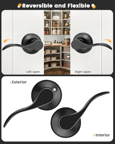 Gobrico 2-Pk Matte Black Door Lever Passage Door Handle