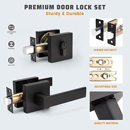 2 Pack Square Heavy Duty Entry Door Handle Set Matte Black