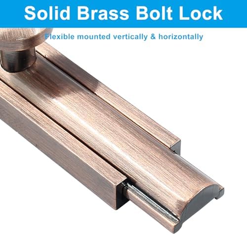 Luomorgo 2-Inch Solid Brass Surface Bolt with Red Bronze Slide Latch