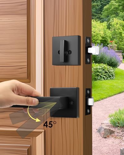 Modern Exterior Door Handle Set Matte Black