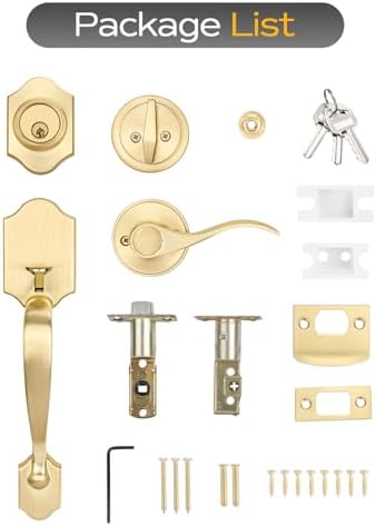 Heavy-Duty Entry Door Handle Set with Satin Brass Finish