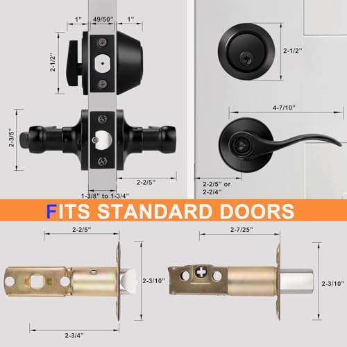 Probrico 3 Pack Keyed Alike Door Handle and Deadbolt Set Black
