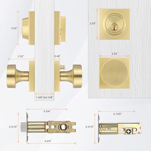 toxicms Gold Door Knob Set with Deadbolt Zinc-Alloy Finish