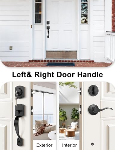 Tinewa Matte Black Front Door Handleset with Reversible Lever