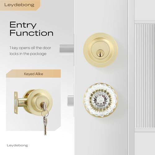 Leydebong Crystal Glass Door Knob with Deadbolt Lock Set