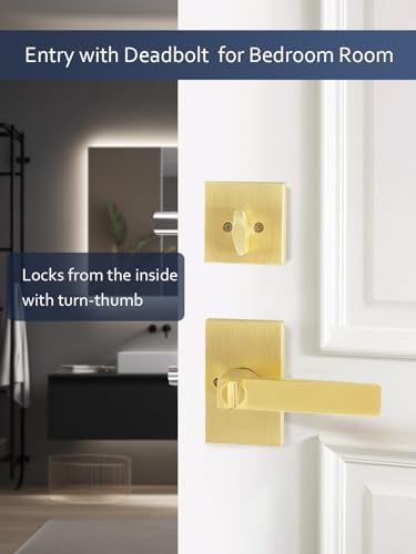 EHOMEWARE Entry Door Handle Set - Satin Brass Heavy Duty